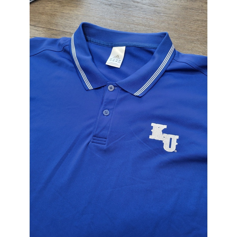 Adidas Kansas Jayhawks Polo Shirt Mens 3XL Blue Climalite KU Golf Logo Soft